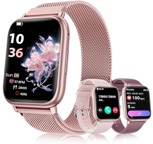 Montre Connectée Femme avec Appel Bluetooth, 1.83 HD Smartwatch avec 24H Fréquence Cardiaque, SpO2, Sommeil, IP68 Podometre 120+ Modes Sportifs Fitness Tracker pour Android iOS Or Rose (Rosa)