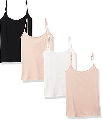 Amazon Essentials Lot de 4 camisoles, coupe ajustée pour femme, beige/noir/blanc, taille L