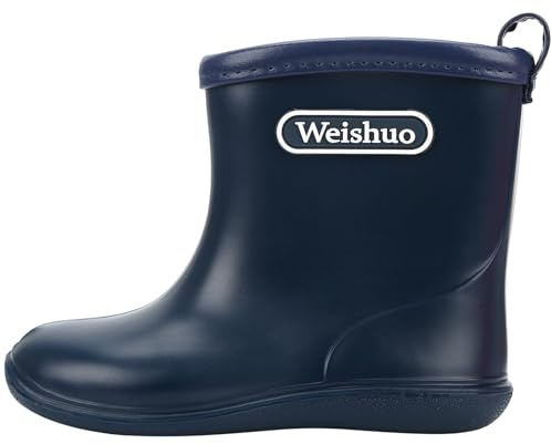 Weishuo Botas de Agua Infantiles para Niños Niñas 1-8 Años, Botas de Lluvia Ligeras PVC Impermeables Antideslizantes para Lluvia y Juegos al Aire Libre, Talla del Fabricante 18, 27 EU, Azul Oscuro