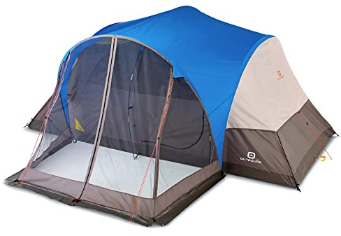 Outbound 8 Person 3 Season Lightweight Easy Set Up Dome Tent with Room Divider, Rainfly, Tent Stakes, and Carrying Bag for Camping, Multicolor