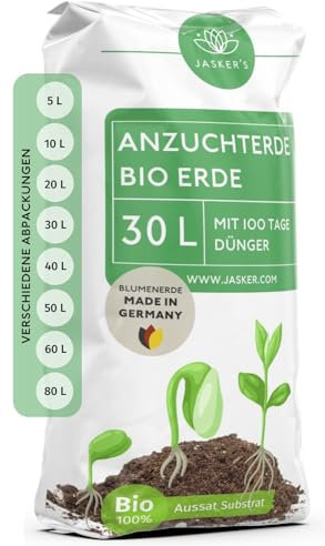 JASKERS® Bio Anzuchterde 30 L | ungedüngt | Torffreie Aussaaterde zur Aufzucht von Tomaten, Chili, Gemüse, Bonsai & Kräuter | Aussaaterde Bio
