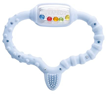 Curaprox Baby Dentizione Anello-Per neonati 0-24 mesi/Lenisce dentizione disagio e supporta lo sviluppo del motore/BPA-Free, blu, con la formazione spazzolino da denti | Made in Switzerland