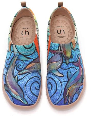 UIN Women's Porpoise Espadrille Lightweight Comfortable Slip On Loafer Flat Art Travel Painted Shoes Blue 235mm, UK Size 4, EU Size (37)