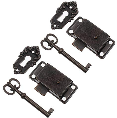 Kyuionty 2 Sets Skeleton Key Lock Antique Red Bronze Cabinet Lock with Keys