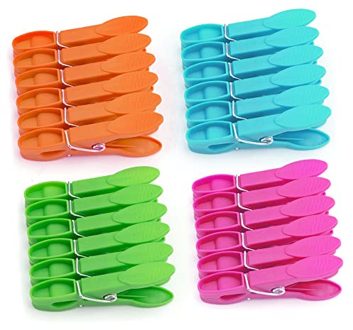 24Pcs Plastic Clothespins, Heavy Duty Laundry Clothespins, Air-Drying Clothing Pin Set, Towel Clips Clothes Pins Spring Clips, Beach Towel Clips