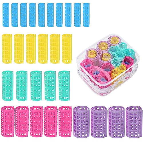 30Pcs Self Grip Hair Rollers Set - 5 Sizes, No Hair Damage, Large Rollers for Volume, Snap On, Sleep in for Long, Medium and Short Hair