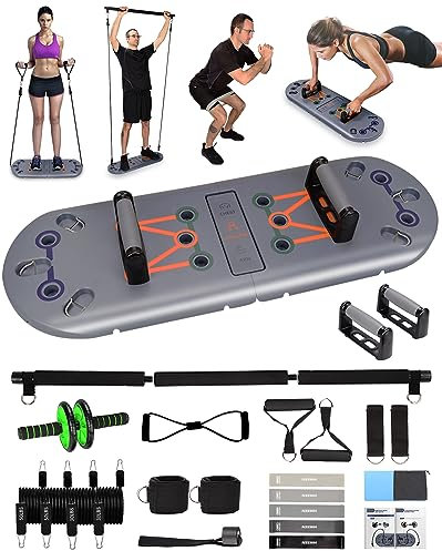 BOOSTEADY Liegestütze Brett Liegestützgriffe Push Up Board Widerstandsbändern Ab Roller Pilates-Stange 27 in 1 Fitnessgerät Kit