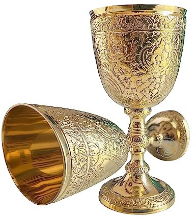 EXNOT Kelch aus Messing im Vintage-Stil, 1 x königlicher Weinbecher von König Arthur – Renaissance-Mittelalter-Geschenke für Kommunion, Weihnachten, 1 x königlicher Kelch