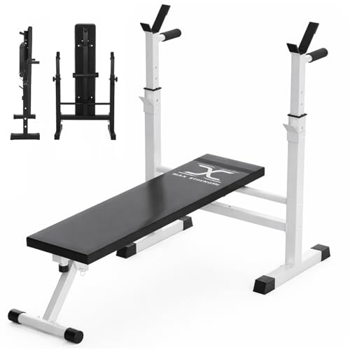 MaxStrength 4 in 1 Adjustable Weight Bench with Dip Station Adjustable Folding Heavy Duty Weight Lifting Bench Multifunction Weight Lifting Flat Incline And Decline For Home Gym Exercise (White)