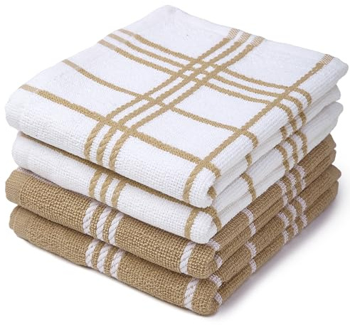 Encasa XO Juegos de paños de Cocina y paños de Cocina Felpa Beige Toallas de Felpa de algodón Altamente absorbentes | 60x40 cm | Multiusos para Lavar Platos y Limpiar Juego de 4