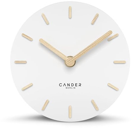 Cander Berlin MNU 2515 F Tischuhr lautlos ohne Ticken 15 cm analog batteriebetrieben weiß MDF Holz-Zeiger