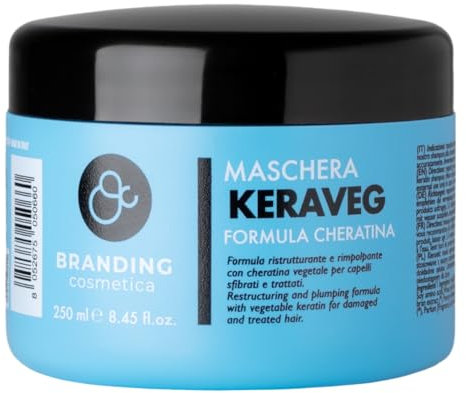 BRANDING COSMETICA Maschera Cheratina Bio Vegetale Ristrutturante Riparatrice Capelli Sfibrati Fragili Trattati Crespi 250 ml