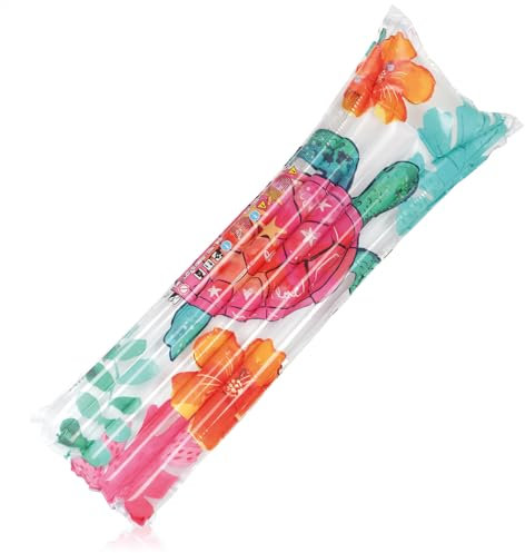 com-four® Luftmatratze 183x69cm - Wasserliege mit integriertem Kopfkissen - Luftunterlage für Badespaß, Sonnenbaden, Schwimmen - Schwimmhilfe für Pool, Schwimmbad, See, Meer (1 Stück - weiß/Turtle)