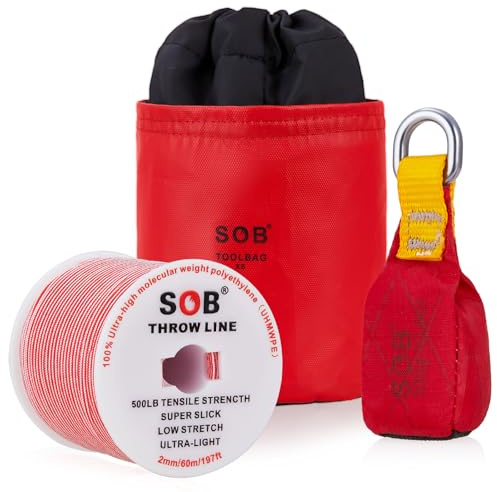 SOB Bolsa de Lanzamiento con Cuerda de Lanzamiento, Bolsa de Lanzamiento + Cuerda de Lanzamiento de 60 m para Escalada de árboles, Trabajos en árboles, montañismo (Rojo, 300g)