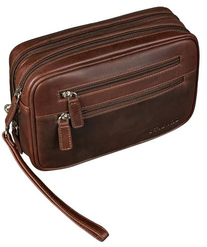 STILORD Nero handledsväska för män i läder med dubbel fack, vintage handväska clutch för 8,4 tum surfplattor, idealisk för resor, festival, herrväska i äkta läder Farbe:Bourbonbrun