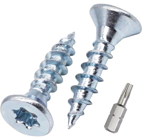 (Pack of 200) Zinc Plated Steel Wood Screws 11/64 x 25/32 (4.5 x 20 mm), Torx Head, Countersunk Head, Chipboard Screws, Fully Threaded