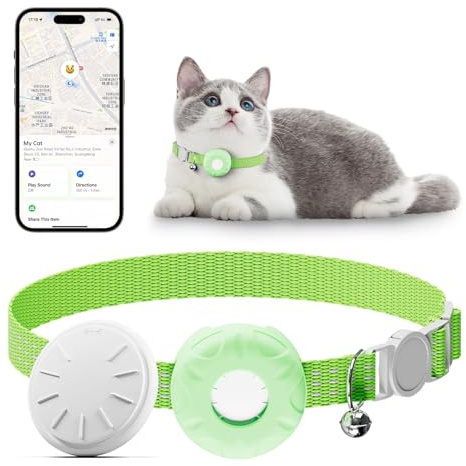 Cat GPS Tracker for Cats, Waterproof Pet GPS Tracker with Safety Elastic Buckle, Compatible with Apple Find My App (Only iOS), No Monthly Fee, Light Green