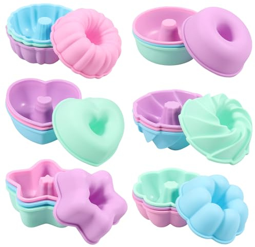 Ghshanog 24 Pcs Moulds for Baking, Nonstick Reusable Silicone Donut Mold,6 Shape Mini Baking Cups,Heat Resistant Bakeware for Bagel, Muffin, Jello and Cake, Oven Microwave Dishwasher Safe