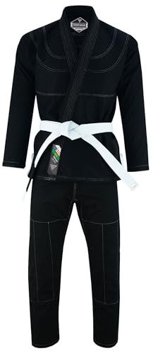 TRUESAGAUSA Regular Plain Jiu Jitsu Kimono Gi Uniform Deluxe BJJ Fabric With White Belt Kids & Adults Unisex (Black, A-1)
