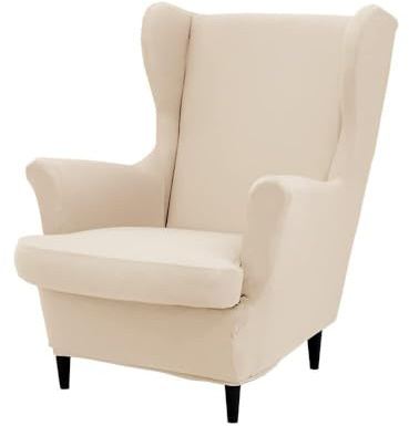 ABZDUNG 2 Pieces Stretch Wingback Chair Slipcover, Solid Color 1 Seater Sofa Cover with Cushion Cover, Washable for Reception Bar Living Room Bedroom(Beige)