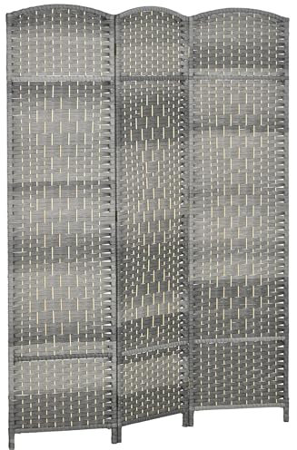 HOMCOM Paravento Interni in Legno, 3 Pannelli, 135 x 180 cm, Divisorio Pieghevole per Soggiorno, Camera da Letto, Casa, Grigio
