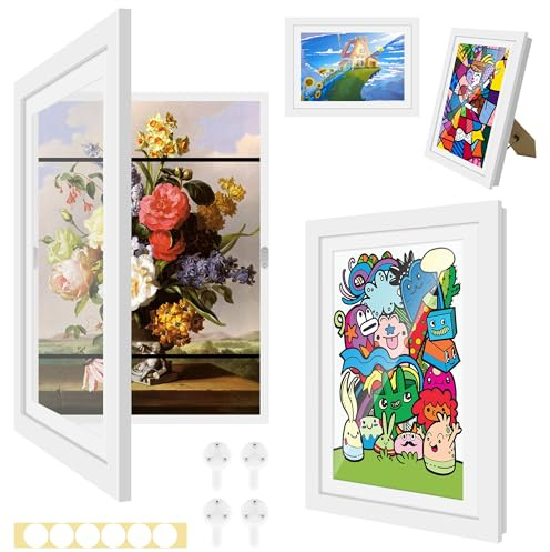 BatdTech 2 Piezas Marcos de Dibujos Infantiles Niños, Marco de Fotos de Madera con Apertura Frontal A4 - Regalos Creativos - Almacena 50-150 Dibujos