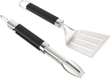 Weber Set Portatile di Utensili per Barbecue (2 Pezzi), Composto da Pinza e spatola, Lavabile in lavastoviglie – Argento/Nero (3400213)