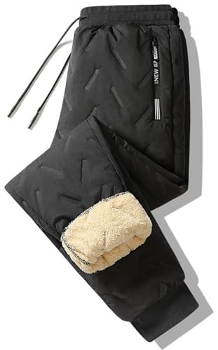 Kaliore Pantalon Polaire Thermique et Imperméable Unisexe，Pantalon de Jogging d’Hiver doublé Polaire Chaud imperméable et coupevent Pantalon Thermique Extensible pour Sport extérieur