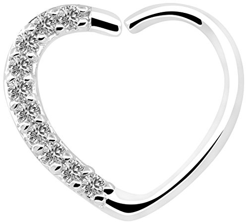OUFER 16G Love Heart Daith Earring Right Closure Daith Piercing Jewellery Silver Clear CZ Helix Hoop Cartilage Tragus Ring Body Jewelry for Women Gifts(18K White Gold Plated)