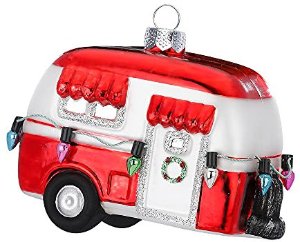 MAGIC Christbaumschmuck Weihnachtskugeln Figuren Glas mundgeblasen Weihnachtskugeln Weihnachtsschmuck Baumkugeln Baumschmuck,Wohnwagen, Glas, 9.5 cm, Serie Merry Red
