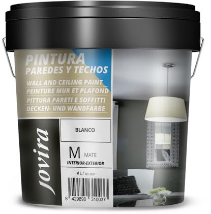 JOVIRA PINTURAS Pintura Paredes y Techos. Pintura mate indicada especialmente para paredes y techos. (4 Litros, Blanco) A-29