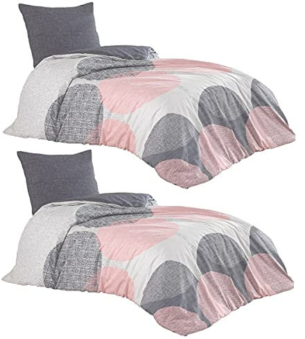 Leonado Vicenti 4teilige Bettwäsche 135x200 cm 100% Baumwolle Renforce Bettbezug anthrazit rosa weiß Kreise