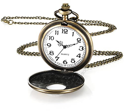 Yaomiao Halloween Vintage Taschenuhr Glatte Quarz Taschenuhr mit Kette Antik Kettenuhr mit Arabischen Ziffern für Damen Herren Vater Opa Geburtstag Jahrestag(Bronze)