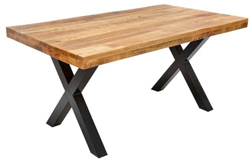 Riess Ambiente Massiver Esstisch Iron Craft 160cm Mangoholz Industrial Design mit X-Beinen Konferenztisch Tisch
