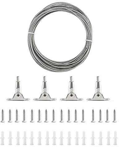 QWORK kabeldragningssats, 10 meter 2 mm PVC-belagd stålkabel och 4-delad monteringsklämma med skruvpluggar