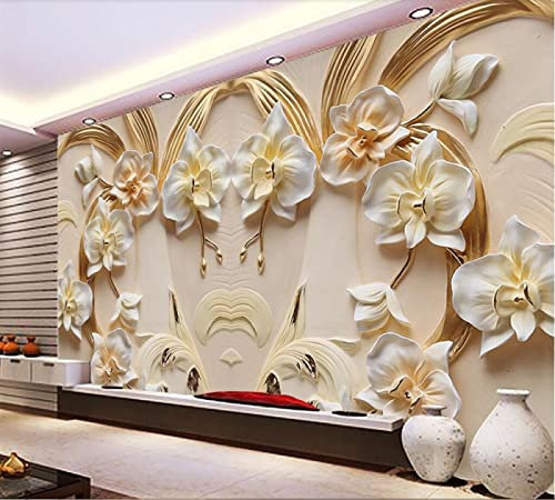Carta Da Parati Personalizzata 3D Phalaenopsis Relief Wall Pittura Decorativa In Arenaria Per Soggiorno Home Decor 250Cm(W)×175Cm(H)