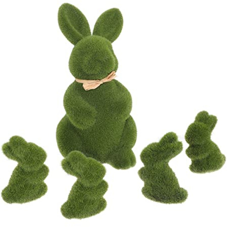 Operitacx 5pezzi Statuine Di Coniglio a Forma Di Coniglietto Pasquale Decorazioni Di Muschio Verdi Ornamenti Di Coniglio Per Giardino Accessori Per Foto Da Giardino Decorazioni Pasquali Per