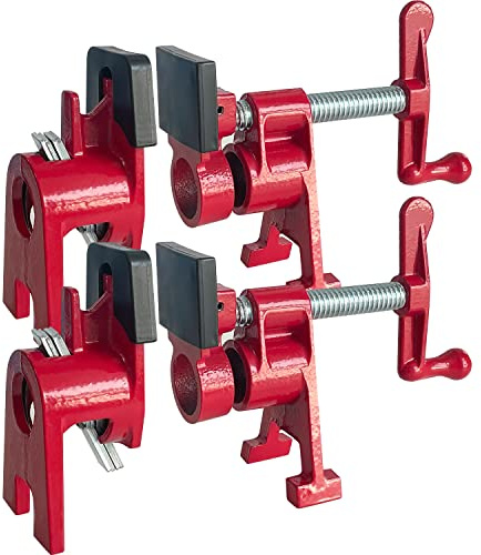 Sutekus 2Pack Pipe Clamps 3/4 Inch Wood Gluing Pipe Clamp Set with H-shaped Feet Bar Clamps Heavy Duty Woodworking Cast Iron Clamp Fixture (3/4 Inch)