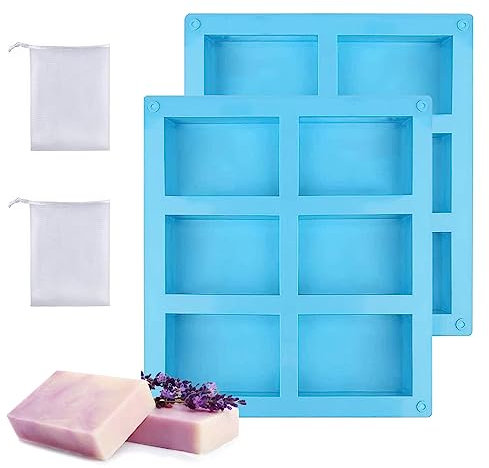 12-Teilig Seifenform, SIlikonform Rechteckig, Handgefertigte Seifenform mit 4 Schäumendes Netz, für Seife DIY Formen
