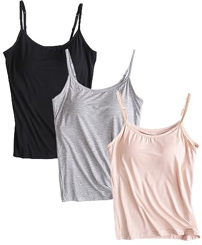 Jamron Dam Stora Storlekar 3-Delars Basic Linne Justerbar Rem Tank Tops med Inbyggd Hyll-BH Stretch Undertröjor (S-4XL)