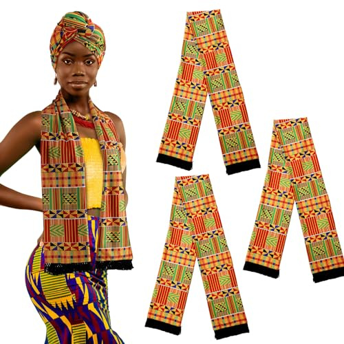 Chuarry 3 Pcs African Kente Stole Sash for Women Men African Print Kente Scarf Clothing for Graduation Africa Black History Month