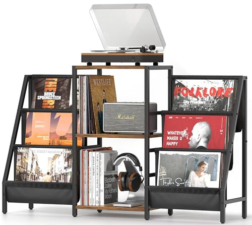 Porta Vinili Con Giradischi Vinili, Mobile Giradischi Con Giradischi Vinili Vintage Può Ospitare 280 Album, Porta Dischi Vinile Per Giradischi Vinile, Mobile Giradischi e Porta Vinili Per Media Stereo