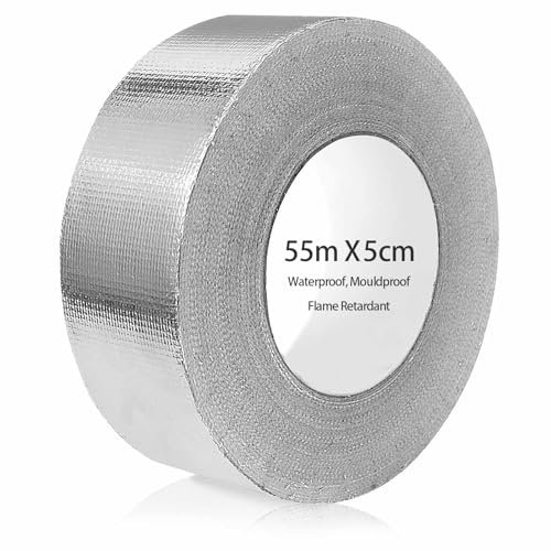 KU 54.8M x 5cm Nastro Ripara Zanzariere Nastro Adesivo di Alluminio, Nastro in Tessuto, Adesione Extra Forte, Non Strappabile, Impermeabile, Resistente Alla Muffa e Ignifugo