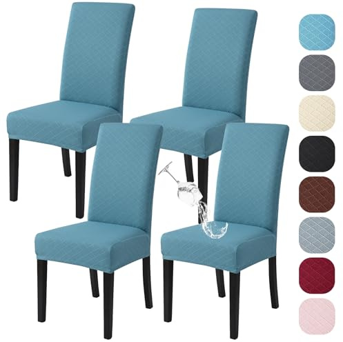 Alishomtll Juego de 4 fundas elásticas para silla, universales, modernas, de jacquard, impermeables, elásticas, extraíbles, para comedor, cocina, banquete, boda (azul, 4 unidades)
