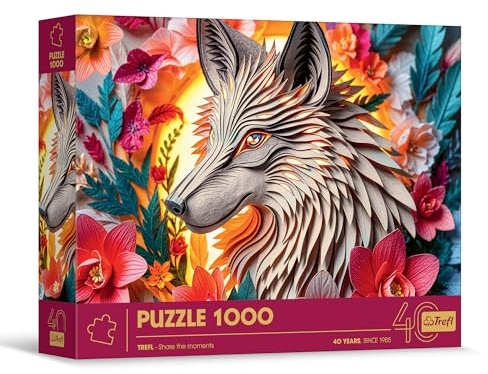 Trefl - Puzzle Effet 3D, Loup - 1000 Pièces | 40ème Anniversaire Trefl, Paper Art, Puzzle Premium pour Les Adultes et Les Enfants à partir de 14 Ans