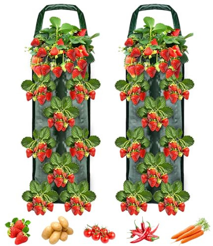 Muyohix 2 Piezas Bolsas de Cultivo de Fresa, Bolsa Colgante para Plantar Fresas, Bolsa de Cultivo de Plantas para Fresas con 8 Agujeros, para Fresa Papa, Flores, Tomate y Cebolla