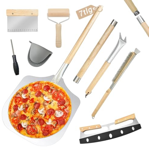 Set de 7 Accesorios para Hornos de Pizza,Incluye pala, Guantes Térmicos,Cortador y más.Para uso Doméstico y Exterior.