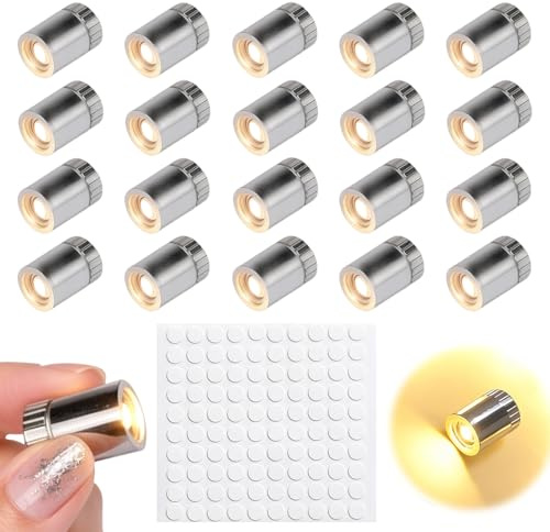 Stalora 20PCS Mini Lumières LED Décoratives avec 100PCS Points de Colle, Mini Lampe LED sans Fil pour Modélisme, Lumière LED pour Décoration de Fête, Maquette, Bricolage, Artisanal, Micro Lumière LED