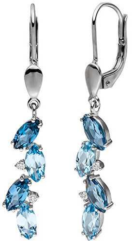 Jobo Damen-Ohrringe hängend aus 14 Karat 585 Weißgold mit Blautopas und 4 Diamanten