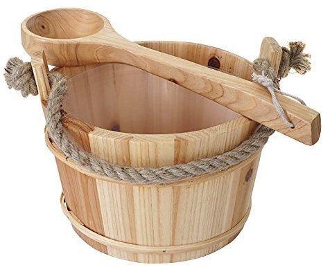 Seau pour sauna avec louche HWC-B26, accessoires pour sauna, pin 3,5 l